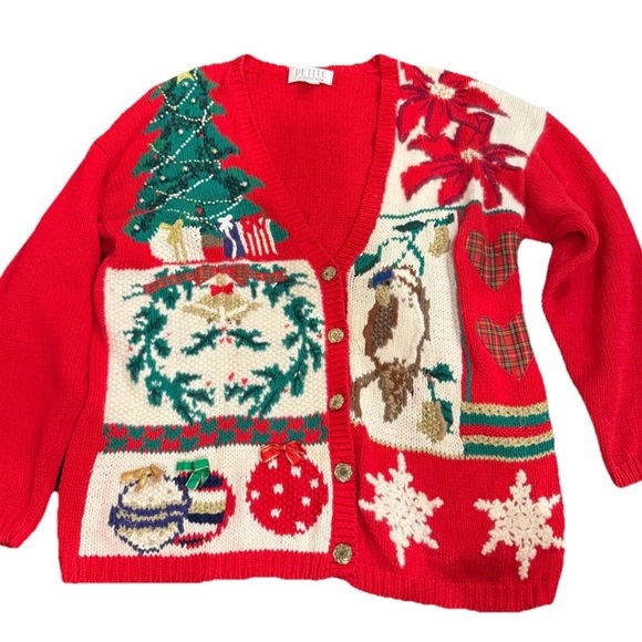 Petite Sophisticate Red Festive Cardigan - Picture 1 of 5